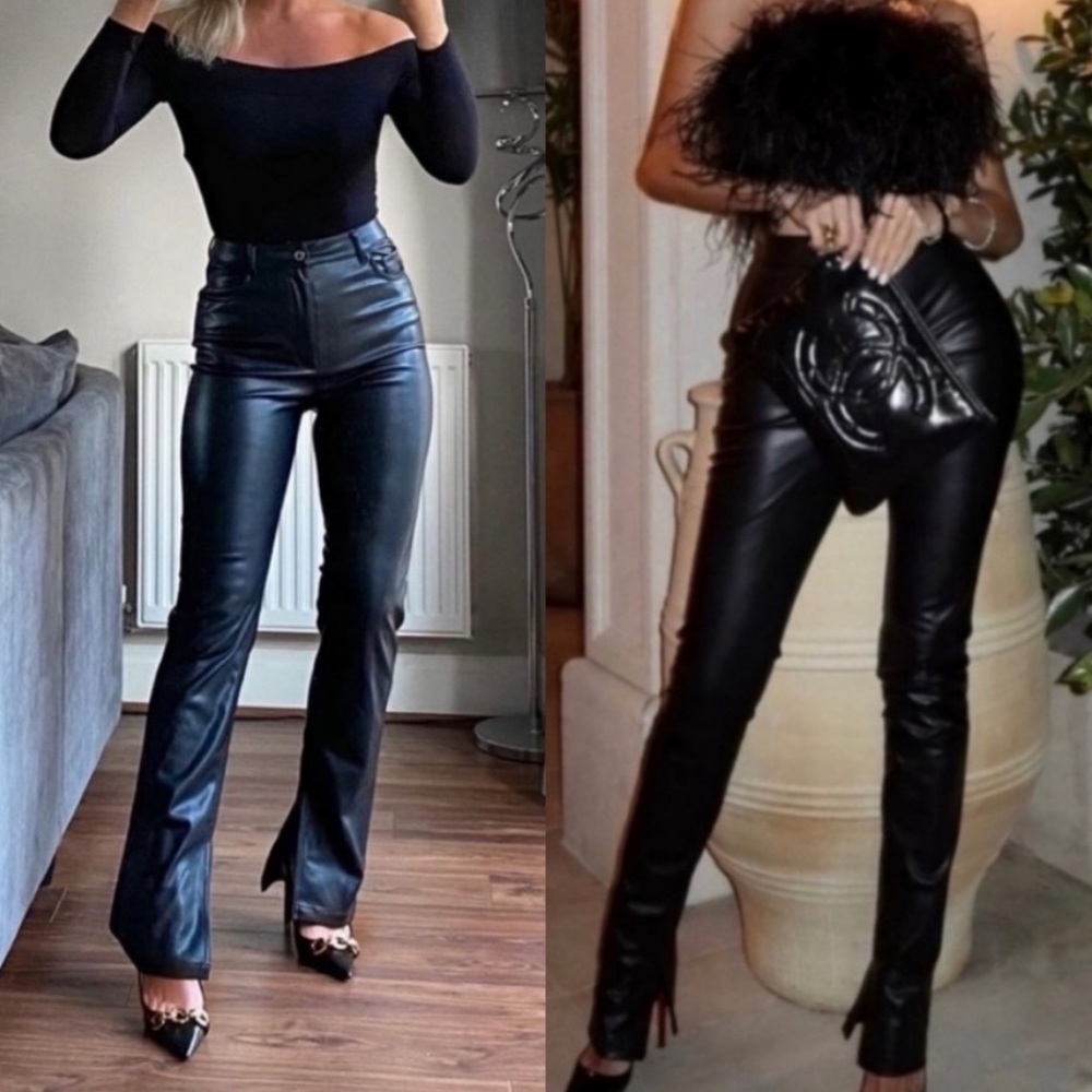 Zara Black Leather Pants with leg zipper